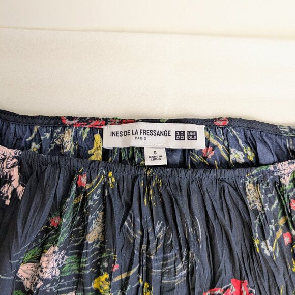 UNIQLO x INES DE LA FRESSANGE Navy Floral Crinkle Top - Picture 2 of 5